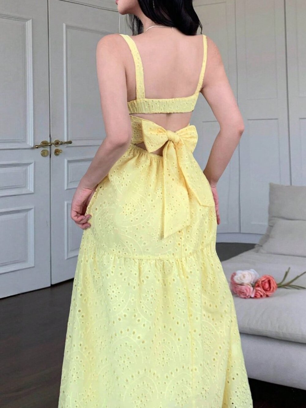 Yellow Boho Women's Casual Vacation Style Long Sundress - Picture 3 of 10